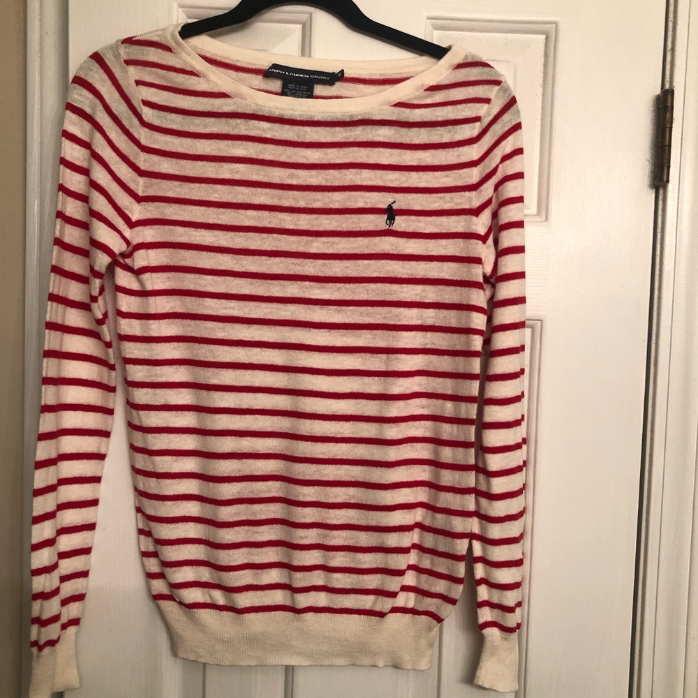 Ralph Lauren Polo Red and Cream Striped Sweater